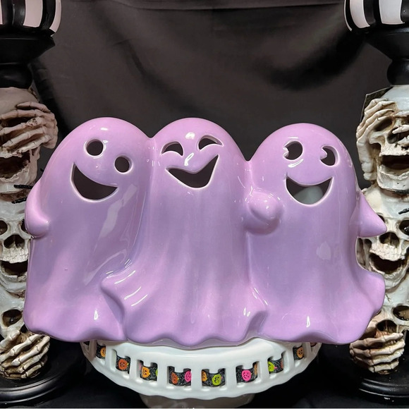 Goblin & Ghoul Whimsical Purple Halloween Ceramic Light Up Happy Ghost Trio - Picture 4 of 12